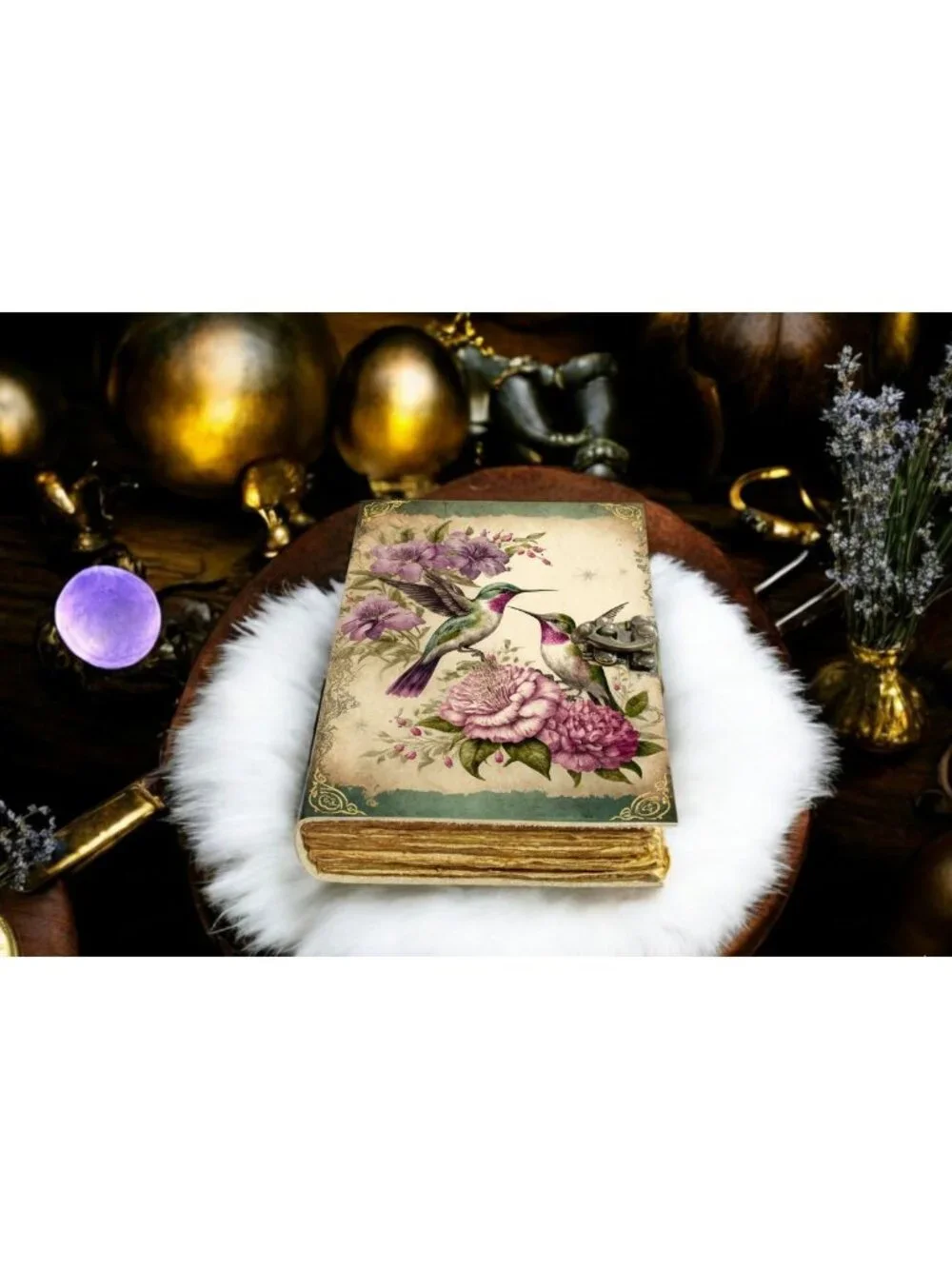 Sakura Vintage Leather Journal Hummingbird Floral Pink 7x5 Metal Lock Grimoire